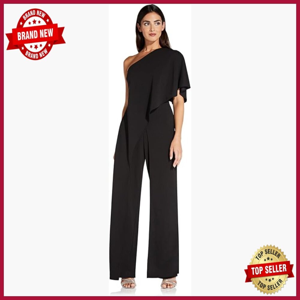 Plus Size One Shoulder Crepe Jumpsuit Wide Leg Formal Wear